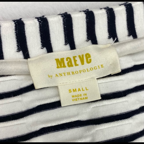 Maeve by Anthropologie Dress Size Small Midi Faux Wrap Textured Stripes Black - Picture 5 of 7